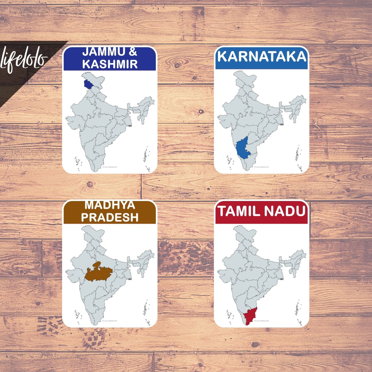 India States Map Flash Cards Montessori Activity Three Part