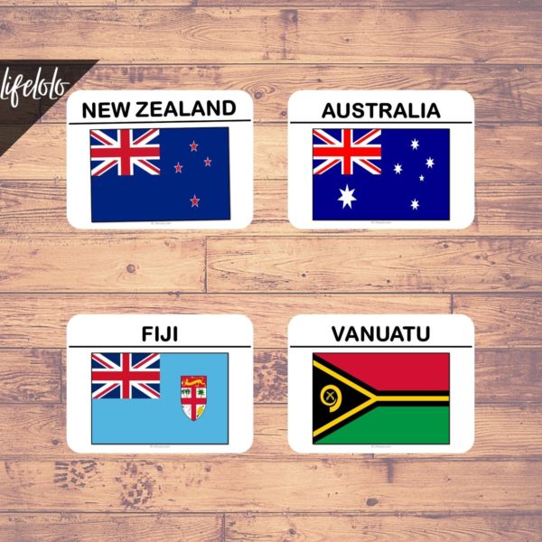 Oceania FLAGS Flash Cards | Geography | Montessori | Homeschool | Three