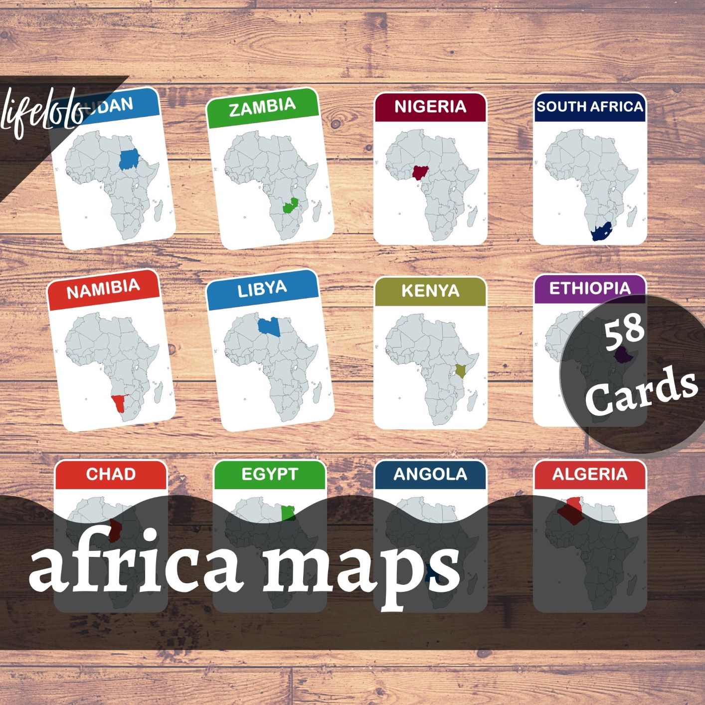 AFRICA MAP 58 Flash Cards Educational Montessori Material