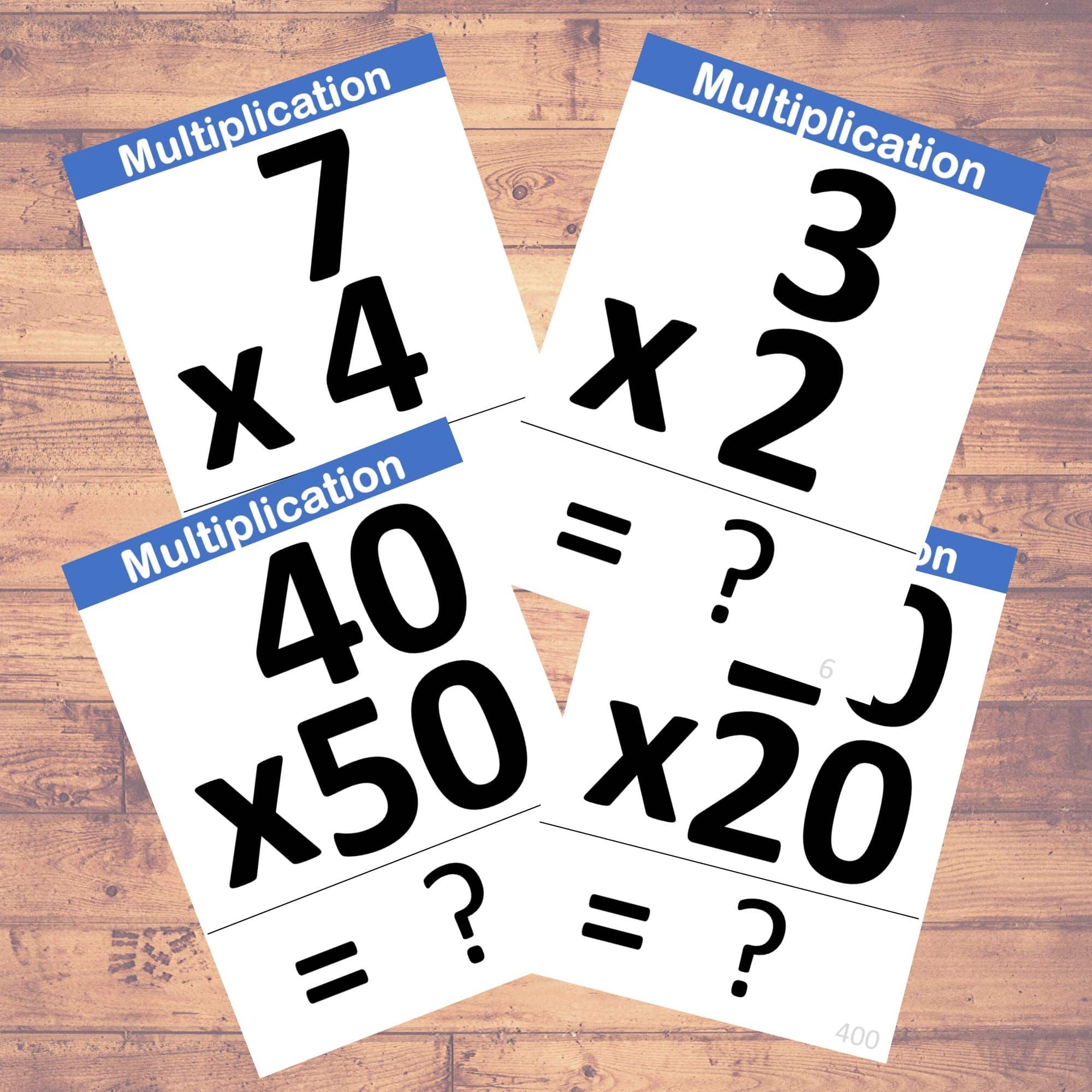 MULTIPLICATION (Format XxY=?) Flashcards Math Learning (40