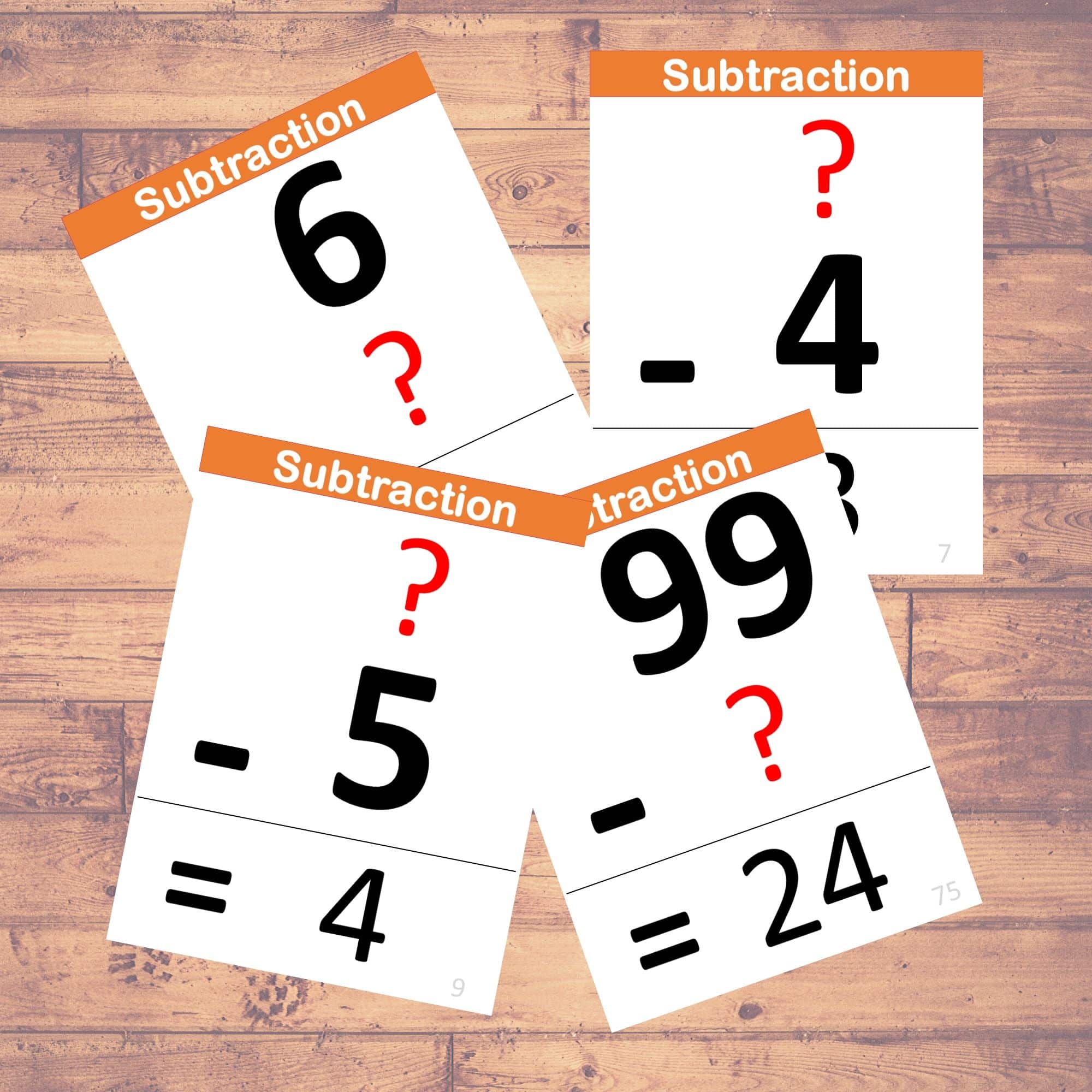 SUBTRACTION (Problems) Flashcards Math Learning (40 Cards