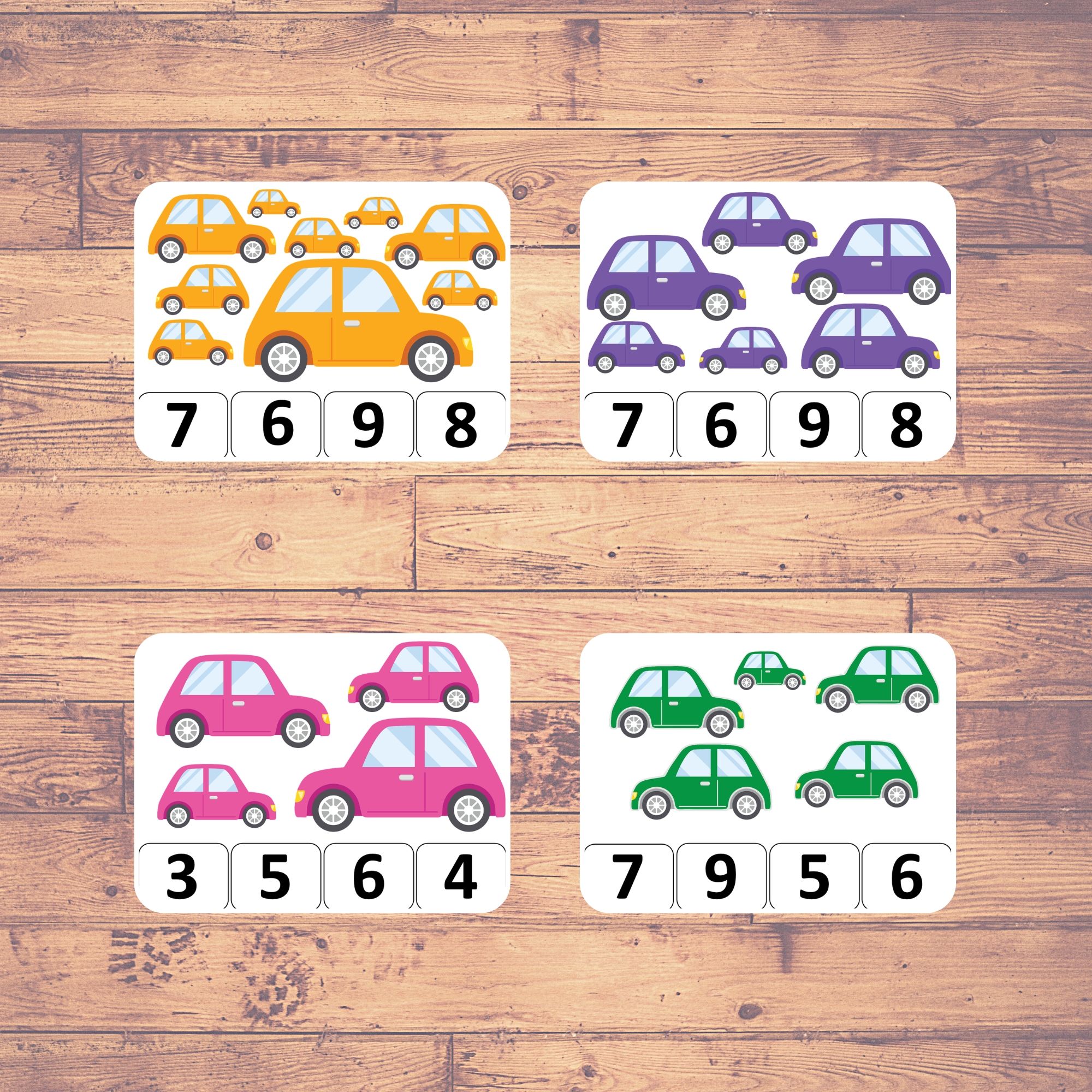 COUNTING CARS Clip Counting Cards Montessori Educational 