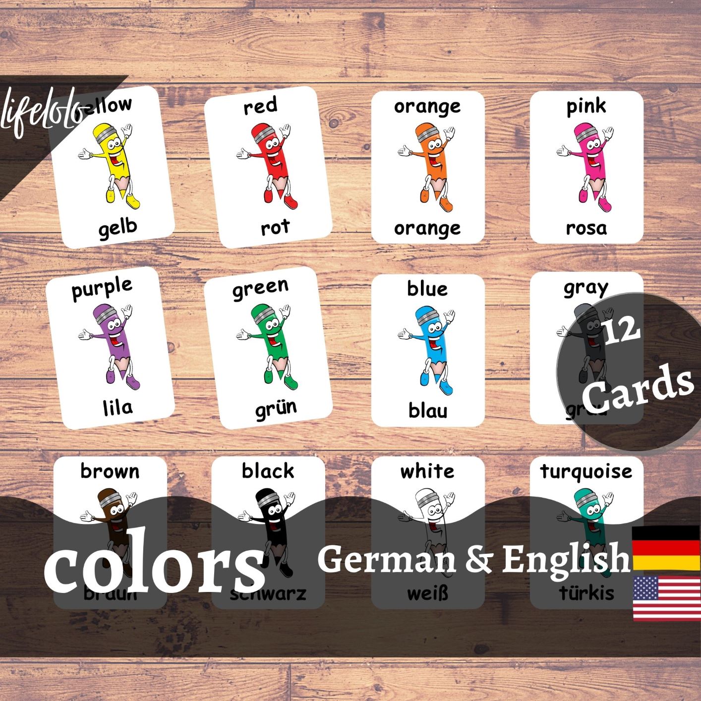 Colors GERMAN Flash Cards Bilingual Homeschool Printable German