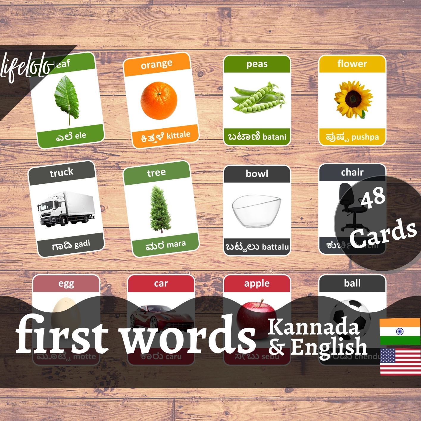 First Words TELUGU Version English Bilingual Cards 48 