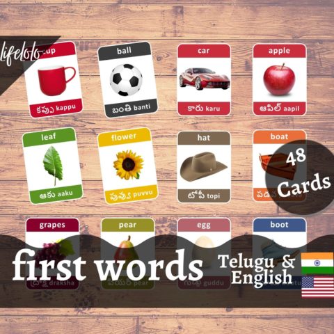 First Words TELUGU Flash Cards | Bilingual Homeschool Printable ...