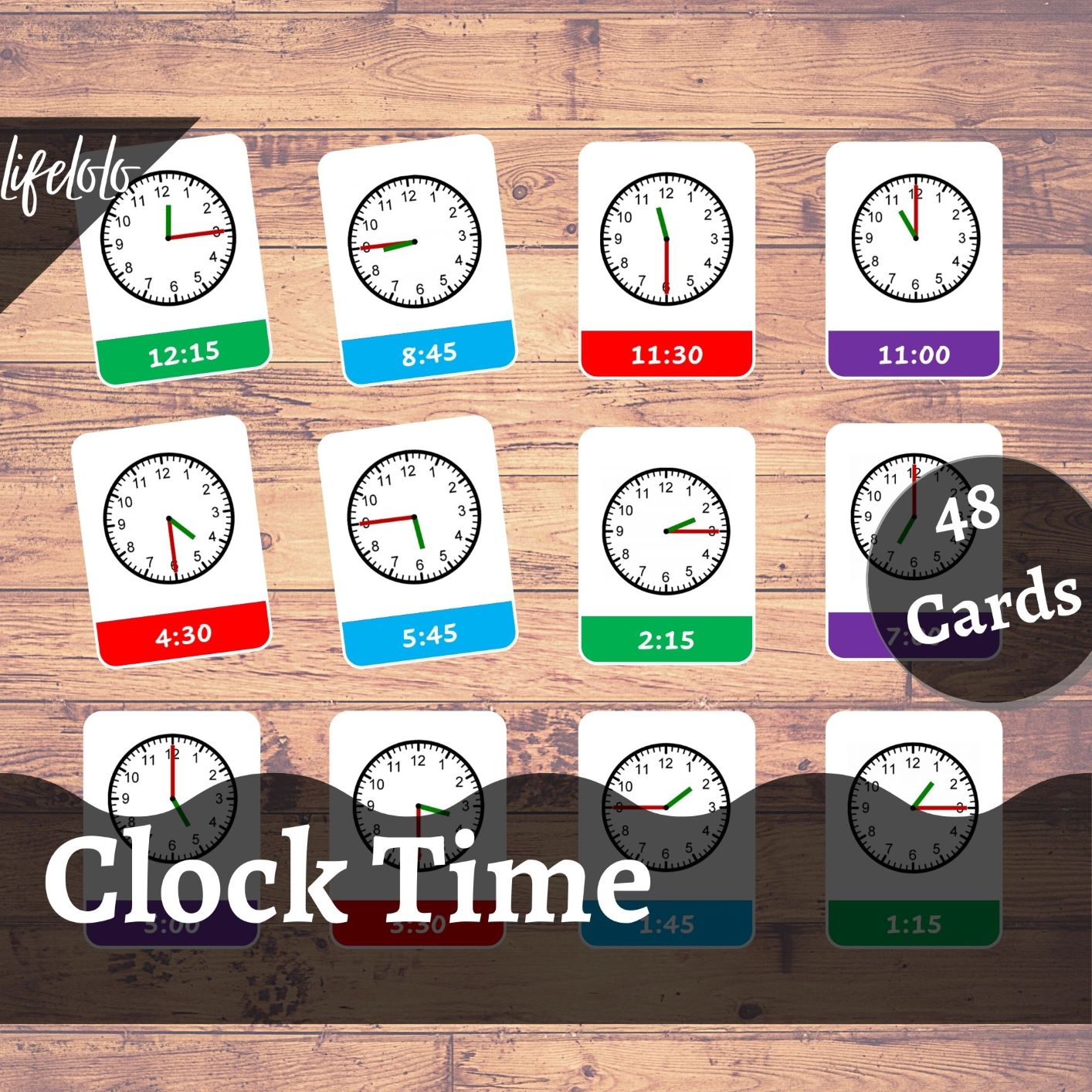 time-telling-48-flash-cards-clock-time-3-part-cards-montessori