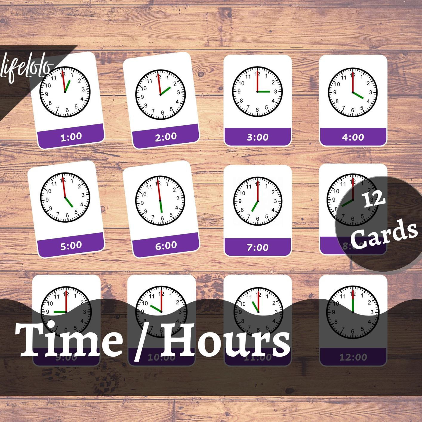Time Hours - 12 Flash Cards | Telling Time Activity | Montessori