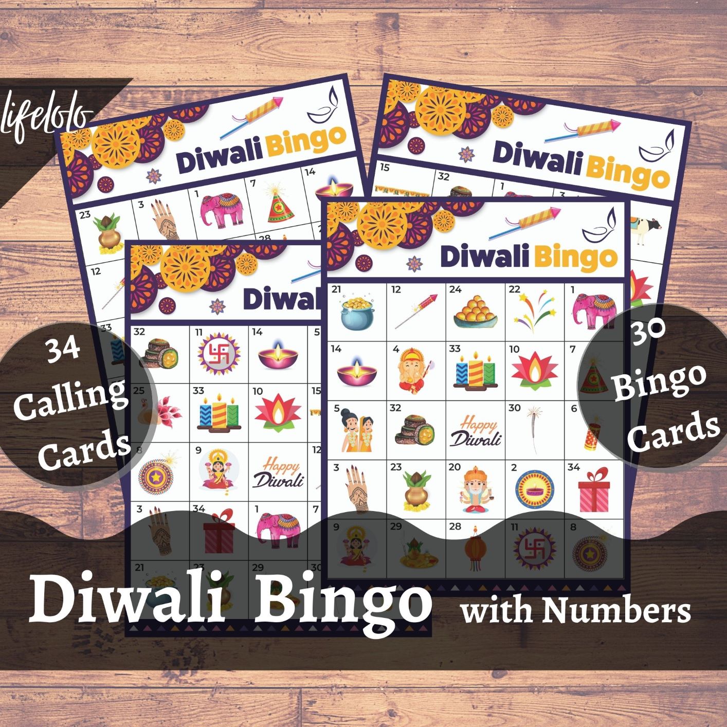 Diwali Bingo, Bingo game for kids, Diwali party games, Desi Indian