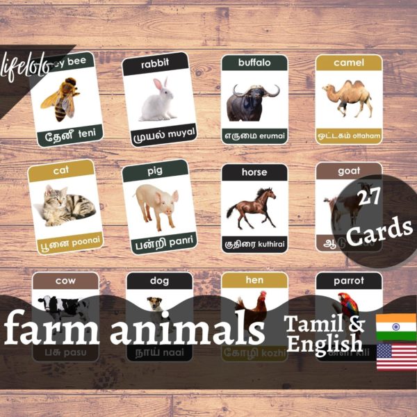 Farm Animals TAMIL Flash Cards | Bilingual Homeschool Printable | Tamil  Printable | Download Printable | Laminated Cards (27 Cards) - LifeLoLo