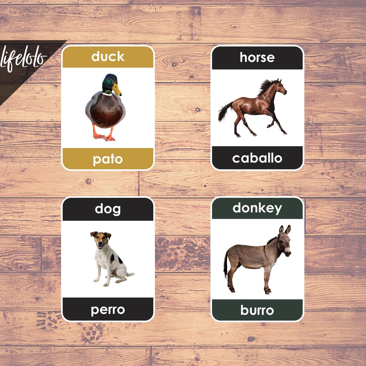 Farm Animals SPANISH Flash Cards Bilingual Homeschool